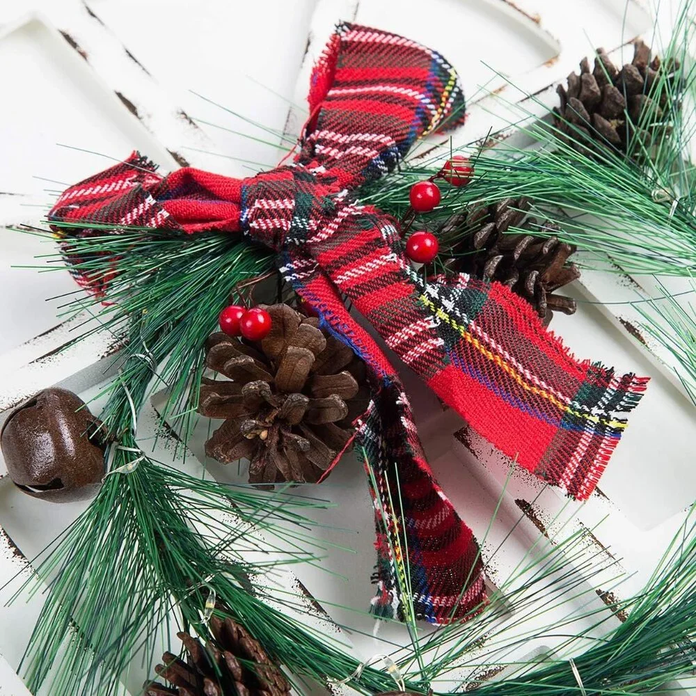 LED Wooden Christmas Wreath Wall Hanging for Elegant Holiday Decor | 16.5
